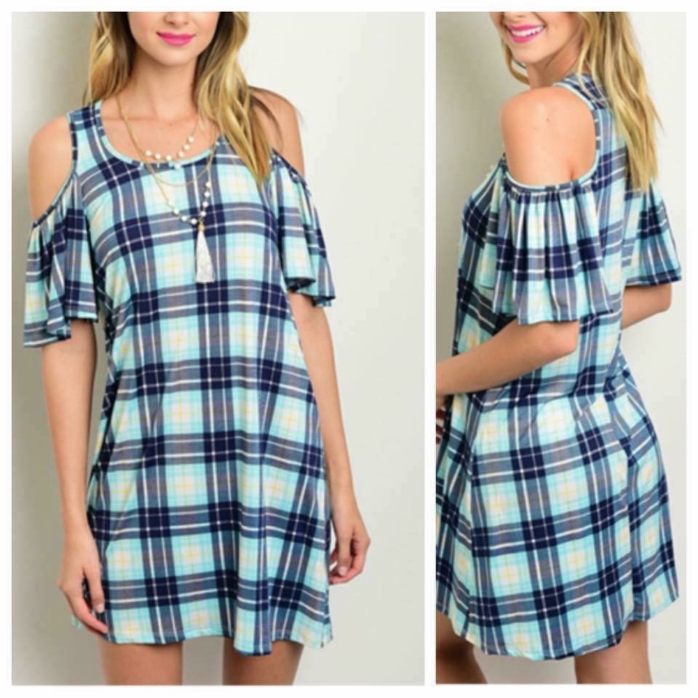 🚨💚RACHEL KATE! LAST ONE! LG(10/12) Cold shoulder, plaid print dress